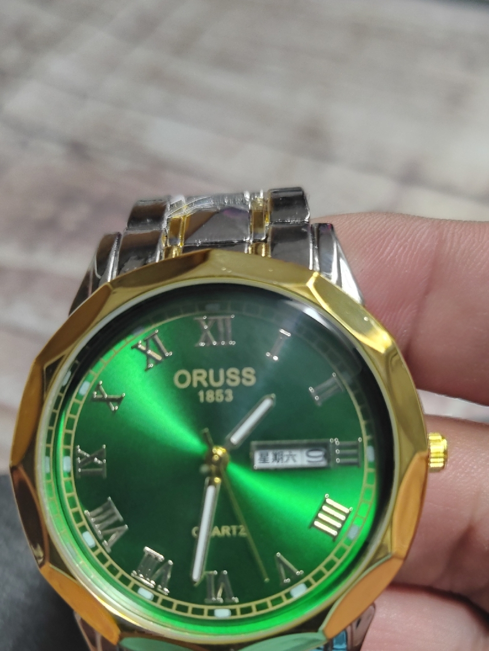 Men's Green Dial Two-Tone Stainless Watch